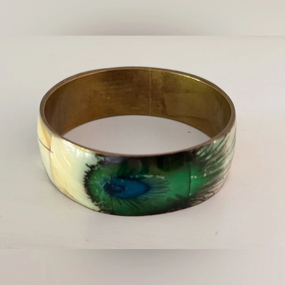 Peacock Feather Design Wearable Bangle Bracelet